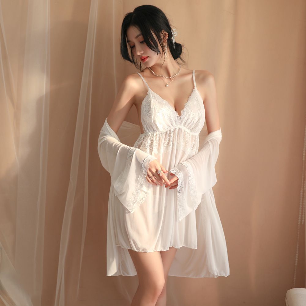 Ksvry Women's Seductive Lace Silk Satin Night Dress