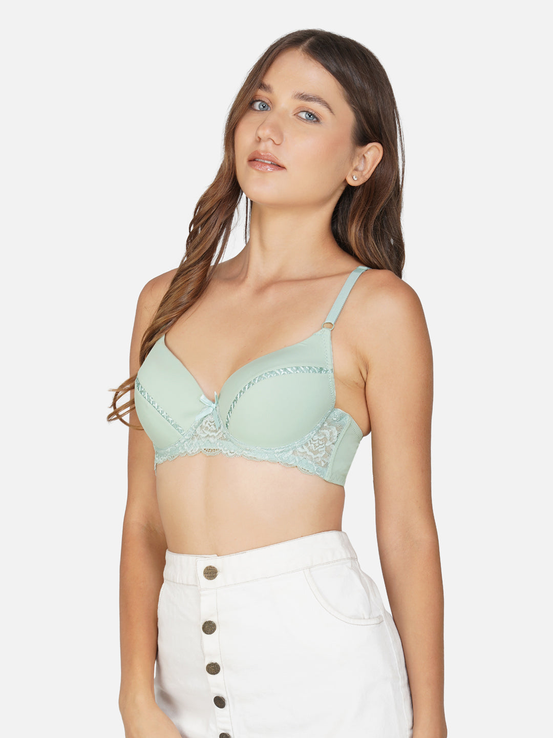Ksvry Women's Double Padded Bra With Ring and Half Net Lace