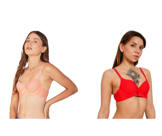 Ksvry Combo Pack of Two Women's Seamless Glossy Bra Red and Peach Color
