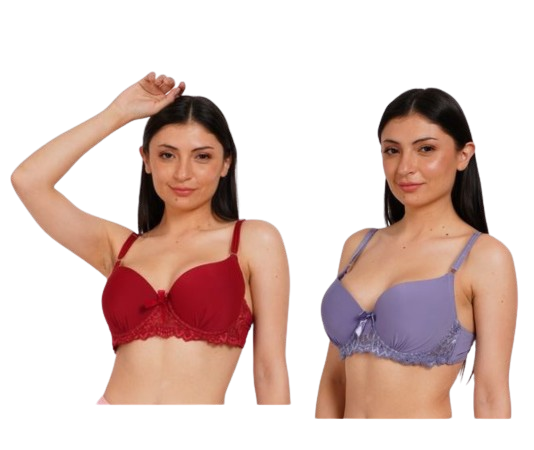 Ksvry Combo Pack of Two Women's Lace's Bra Red and Light Purple Color