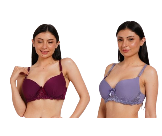 Ksvry Combo Pack of Two Women's Lace's Bra Wine and Light Purple Color