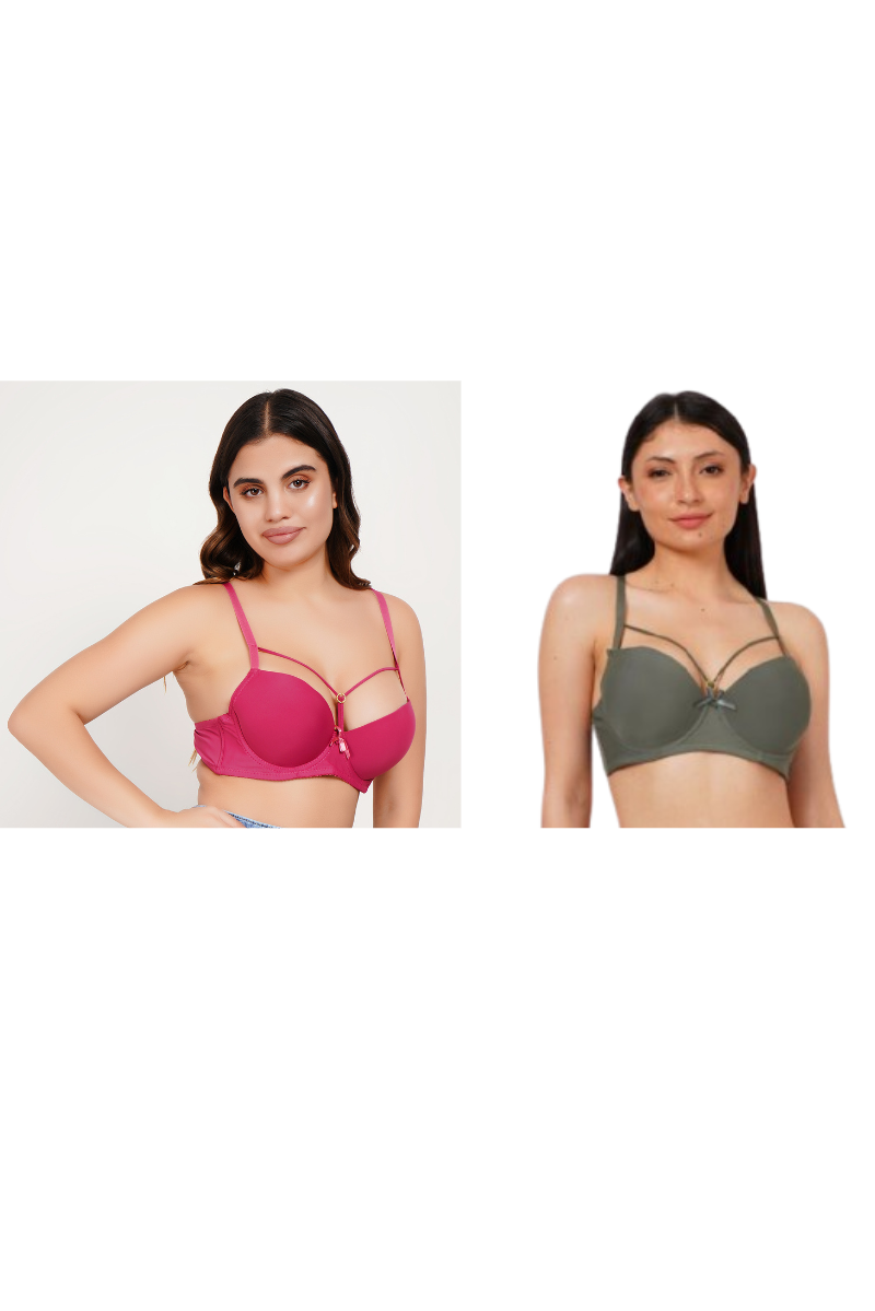 Ksvry Combo Pack of Two Women's Wired Bra Dark Pink & Olive Green Color