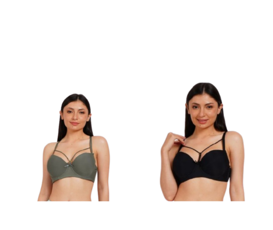 Ksvry Combo Pack of Two Women's Wired Padded Bra Olive Green and Black Color