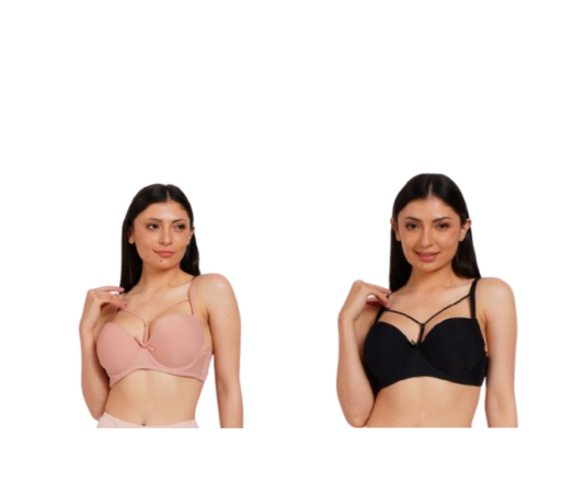 Ksvry Combo Pack of Two Women's Wired Padded Bra Pink and Black Color