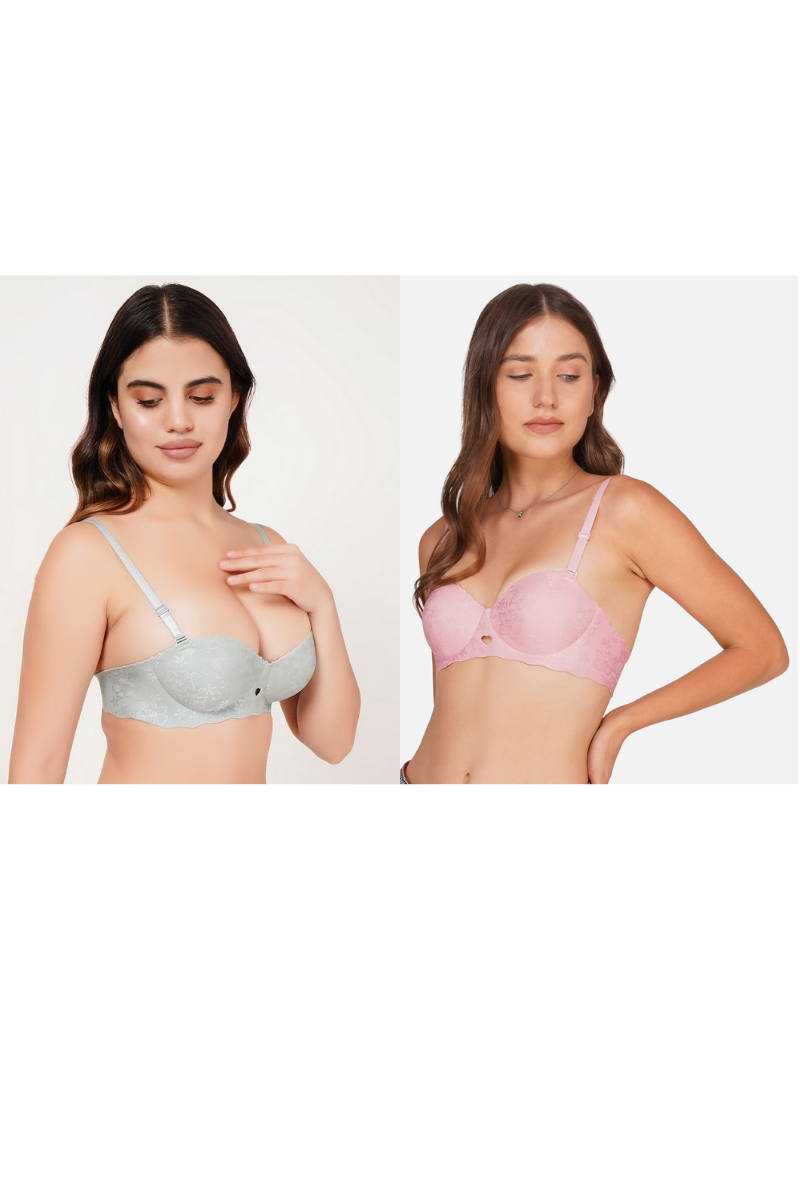 Ksvry Combo Pack of Two Women's Lace's Bra Englishgreen and Pink Color