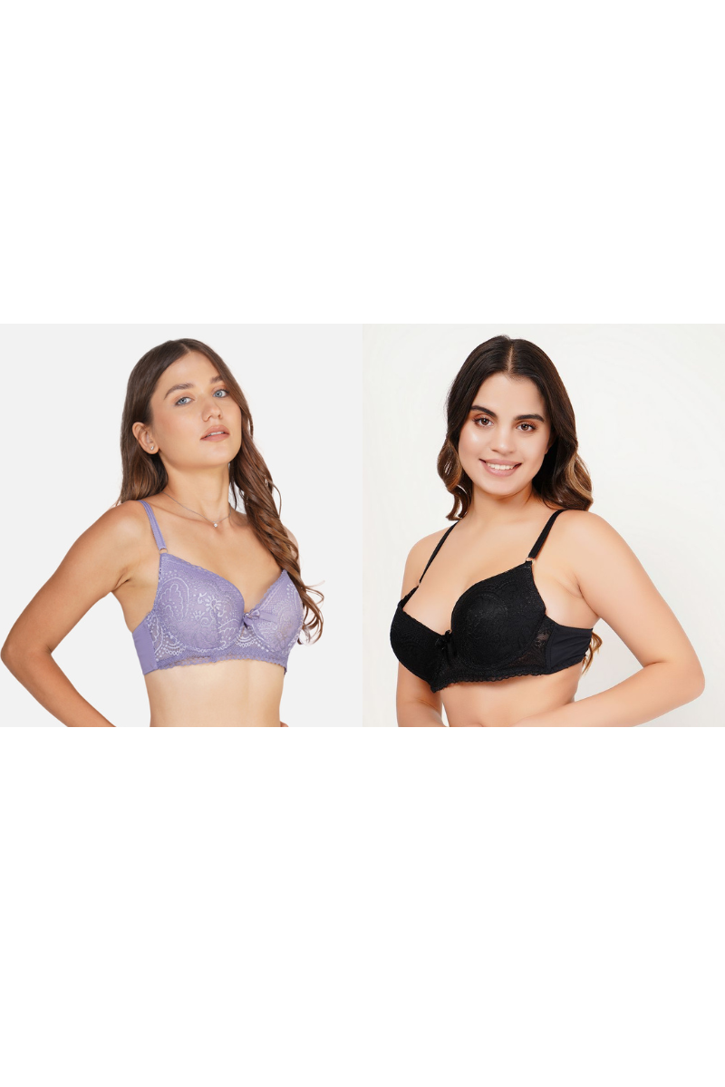 Ksvry Combo Pack of Two Women's Lace Pushup Bra Levender & Black Color