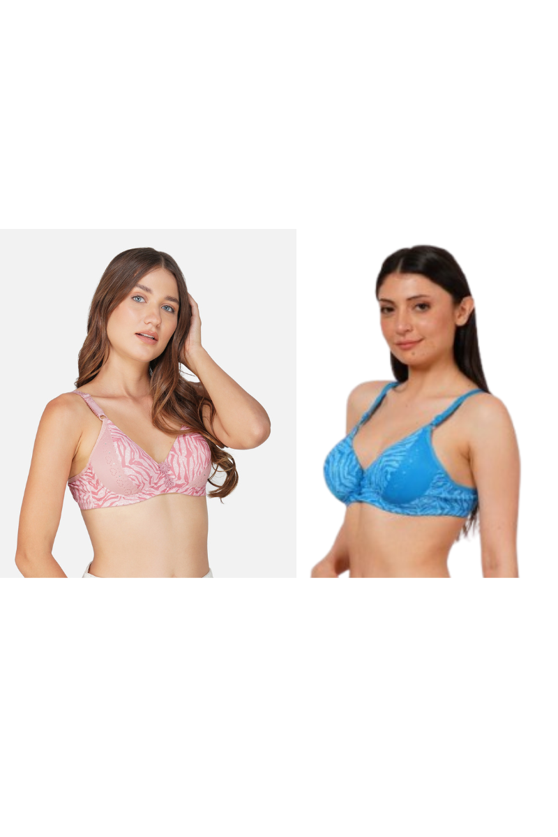 Ksvry Combo Pack of Two Women's Pushup T-Shirt Bra Pink and Blue Color