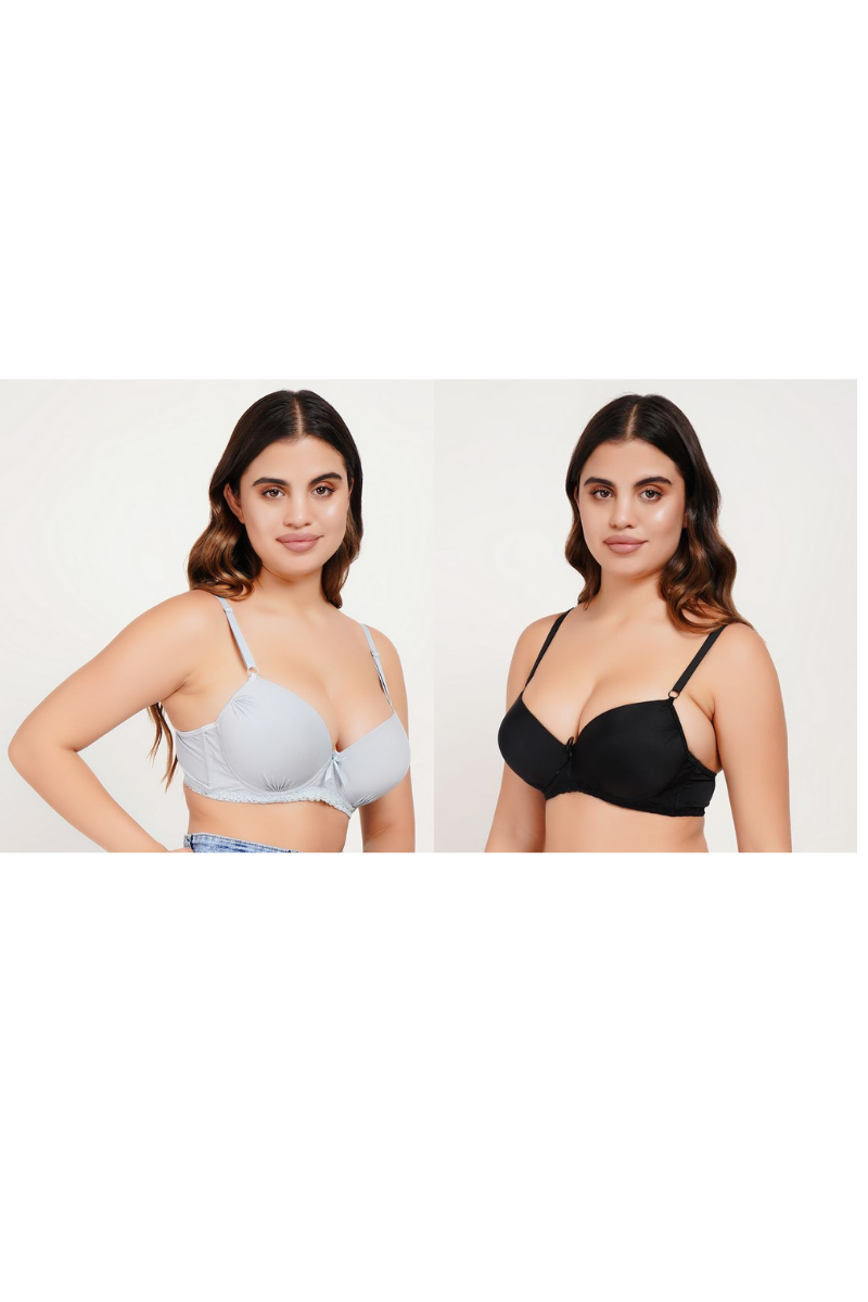 Ksvry Combo Pack of Two Women's Pearl T-Shirt Bra Grey and Black Color