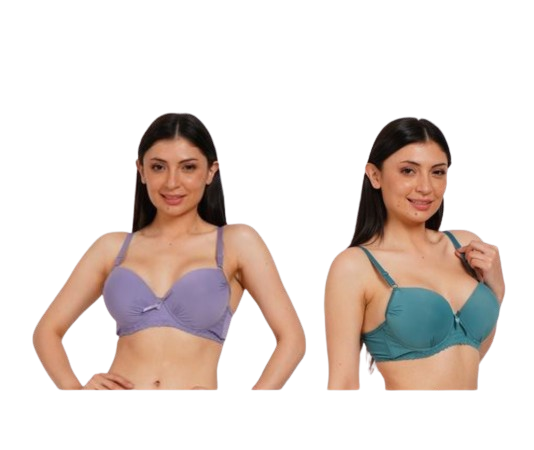 Ksvry Combo Pack of Two Women's Pearl T-Shirt Bra Lavender & Teal Color
