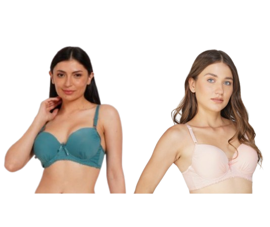 Ksvry Combo Pack of Two Women's T-Shirt Bra Teal and Light Orange Color