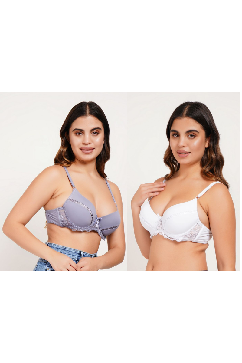 Ksvry Combo Pack of Two Women's Lace Padded Bra Levender & White Color