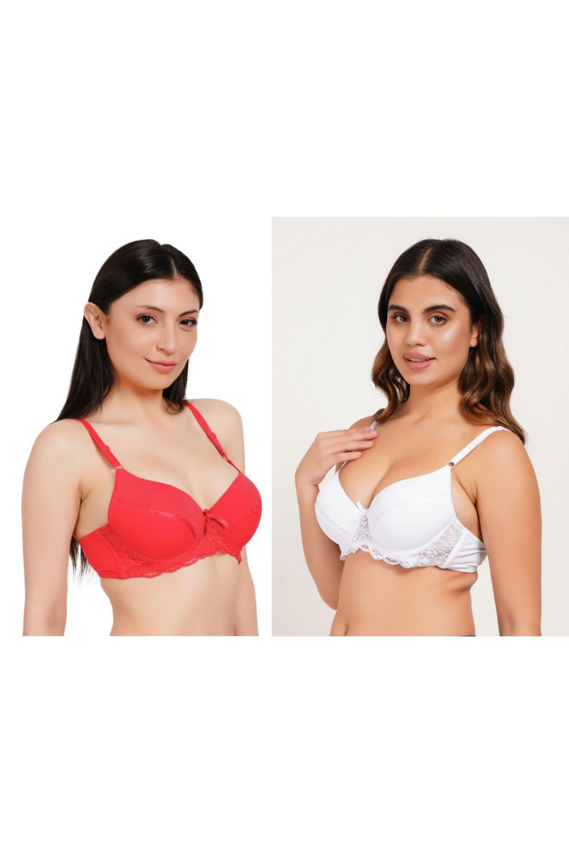 Ksvry Combo Pack of Two Women's Double Padded Bra Red and White Color
