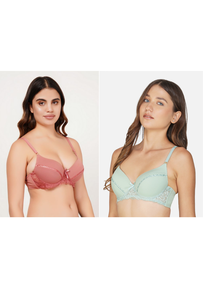 Ksvry Combo Pack of Two Women's Double Padded Bra Rusty & Sky Blue Color