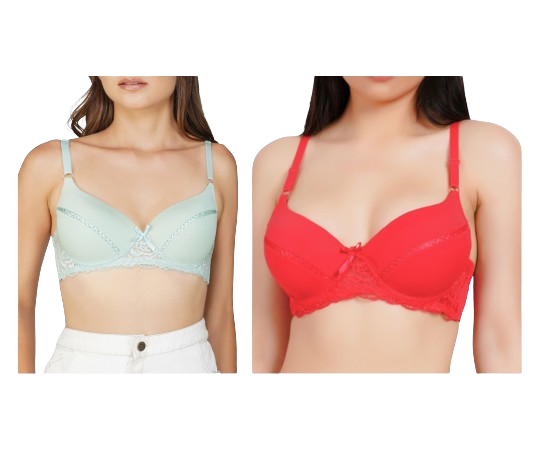 Ksvry Combo Pack of Two Women's Padded Bra With Net Sky Blue & Red Color