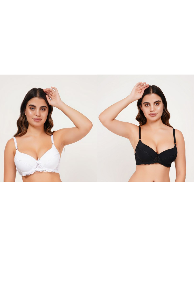 Ksvry Combo Pack of Two Women's Padded Bra With Lace White & Black Color