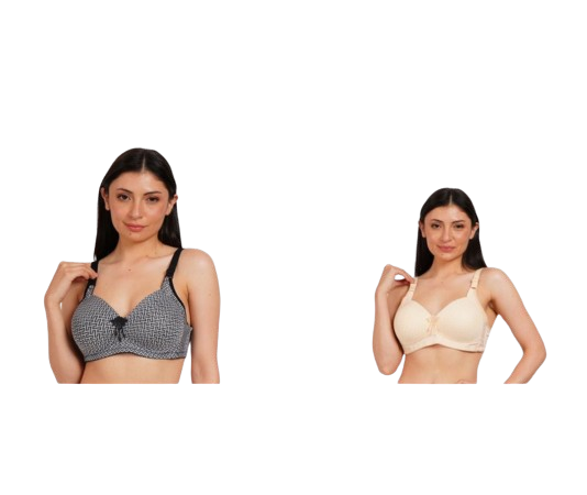 Ksvry Combo Pack of Two Women's D Cup Push Up Bra Black and Beige Color