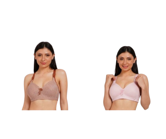 Ksvry Combo Pack of Two Women's D Cup Wireless Bra Brown and Pink Color