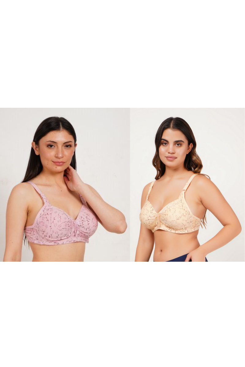 Ksvry Combo Pack of Two Women's Single Padded Bra Pink and Beige Color