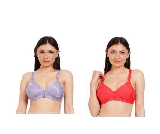 Ksvry Combo Pack of Two Women's Single Padded Bra Lavender & Red Color