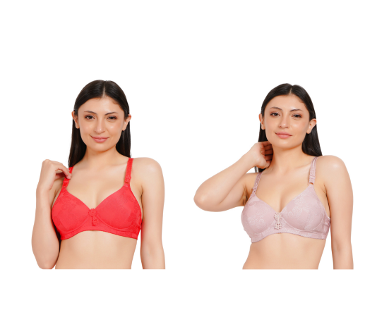 Ksvry Combo Pack of Two Women's Padded Comfort Bra Red and Pink Color