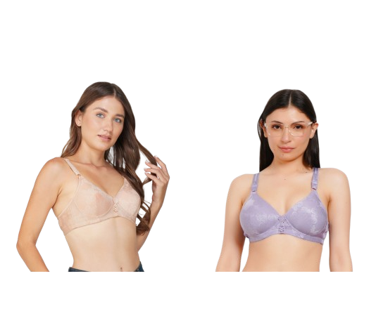 Ksvry Combo Pack of Two Women's Padded Comfort Bra Skin & Levender Color
