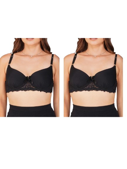 Ksvry Combo Pack of Two Women's Plain With Lace B Cup Bra