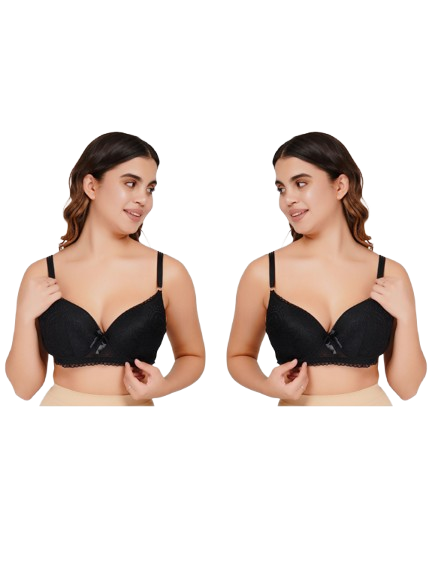 Ksvry Combo Pack of Two Women's Basic Lace Wired Pushup Bra