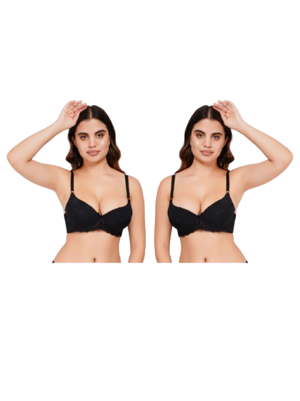 Ksvry Combo Pack of Two Women's Double Padded Bra With Net Lace