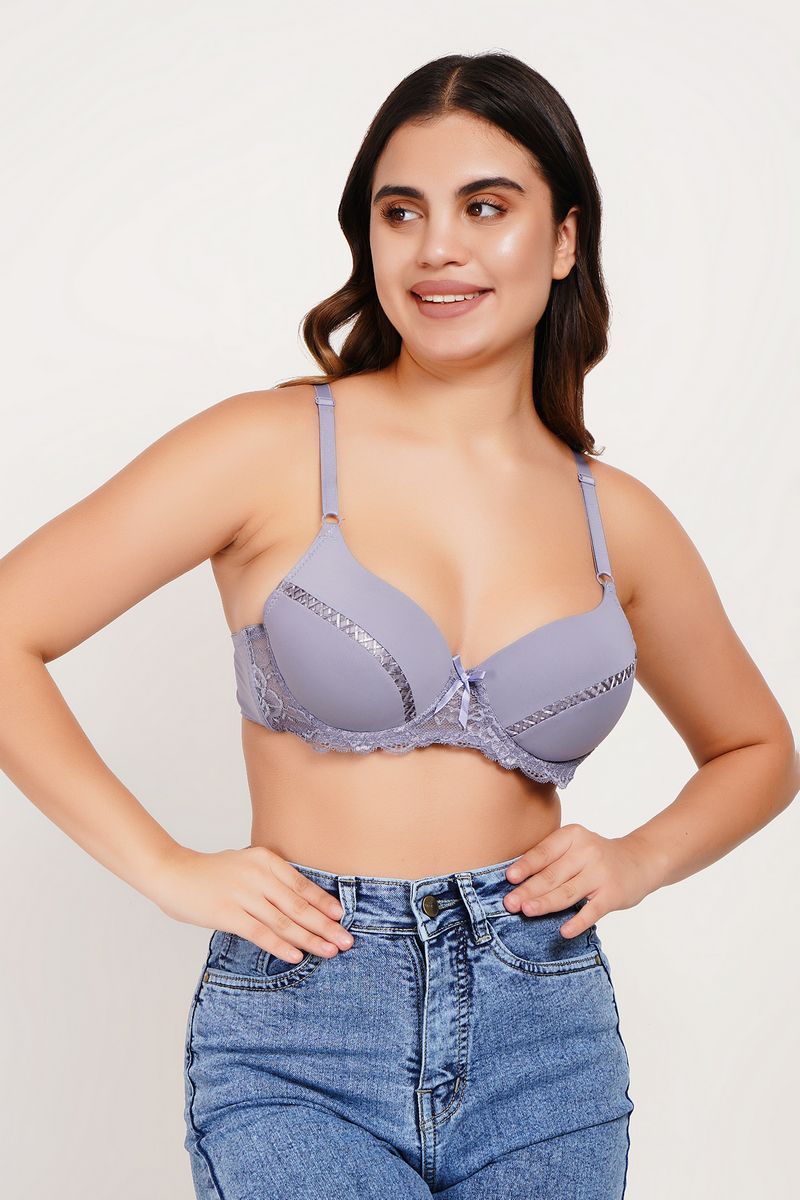 Ksvry Women's Double Padded Bra With Ring and Half Net Lace