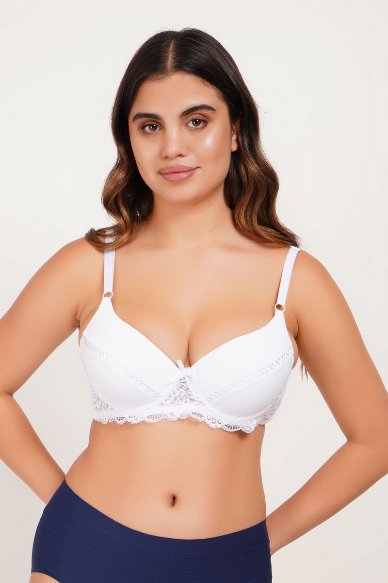 Ksvry Women's Double Padded Bra With Ring and Half Net Lace